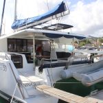 Fountaine Pajot Saba 50 catamaran stern access with wide steps and swim platforms for boarding