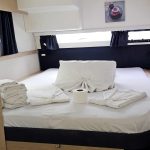 Fountaine Pajot Saba 50 catamaran aft cabin with double berth, storage and opening ports