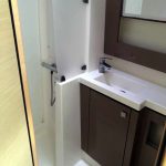 Fountaine Pajot Saba 50 catamaran bathroom with shower, washbasin and marine toilet