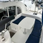 Lagoon 380 catamaran cockpit with outdoor seating area during a Caribbean sailing cruise
