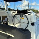 Lagoon 40 catamaran helm station with panoramic sailing views