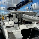 Lagoon 42 catamaran stern access from the dock with wide swim platforms