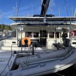 Lagoon 450 catamaran stern access with swim platforms for boarding from the quay