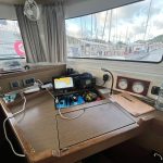 Lagoon 46 catamaran navigation station with chart table and onboard navigation equipment