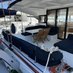 Excess 14 catamaran cockpit with spacious outdoor lounge and dining area